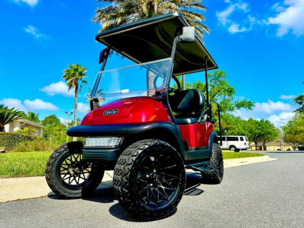 2017 Club Car Precedent Lifted 48V Electric 4 Passenger Golf Cart (Candy Apple Red) at Oxford Golf Cars