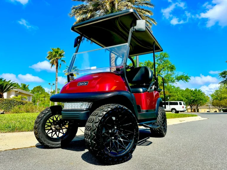2017 Club Car Precedent Lifted 48V Electric 4 Passenger Golf Cart (Candy Apple Red) at Oxford Golf Cars