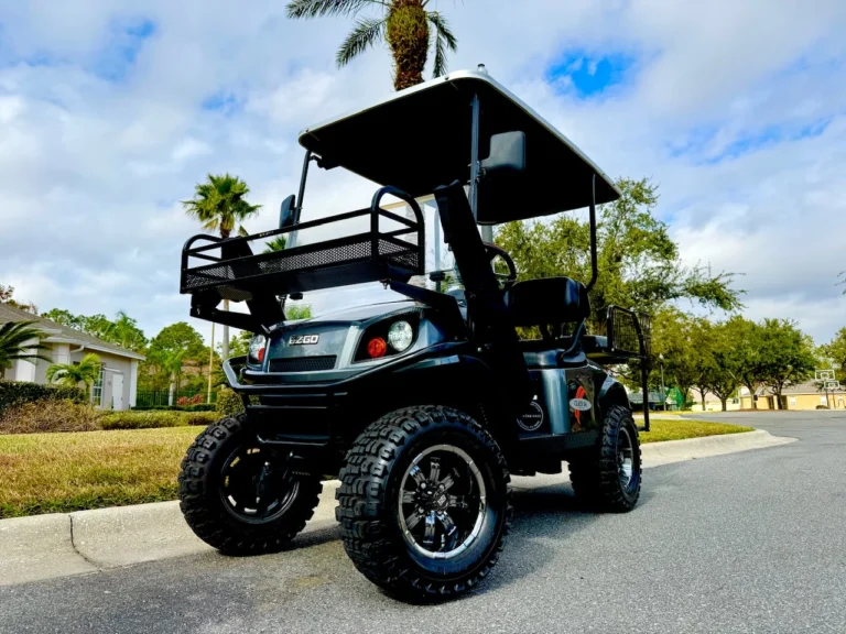 2017 E-Z-GO Express S4 Clays Limited Edition Gas Lifted 4 Passenger Golf Cart (Grey) at Oxford Golf Cars