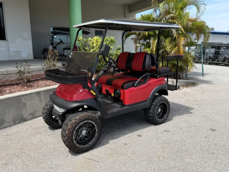 2018 Club Car Precedent Lifted Lithium 4 Passenger Golf Cart (Red) at Oxford Golf Cars