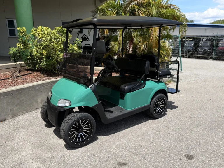 2020 E-Z-GO Freedom RXV Elite Lithium 4 Passenger Golf Cart (Aqua, Black Seats, Extended Roof) at Oxford Golf Cars