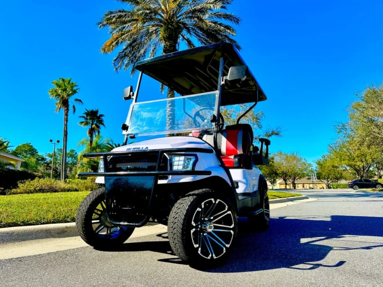 2022 Gorilla G40L Lifted 48V Electric 4 Passenger Golf Cart (Custom White) at Oxford Golf Cars