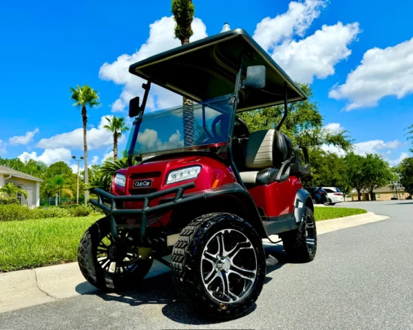 2023 Club Car Onward Lifted Gas EFI 4 Passenger Golf Cart (Candy Apple Red) at Oxford Golf Cars