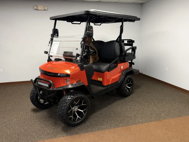 2026 Denago EV Nomad XL Lifted 2+2 Lithium Golf Cart (Lava) at Oxford Golf Cars