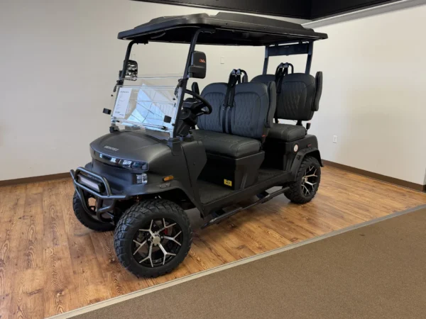2026 Denago EV Rover XL Lifted Lithium 4 Passenger Forward-Facing Golf Cart (Matte Black) at Oxford Golf Cars