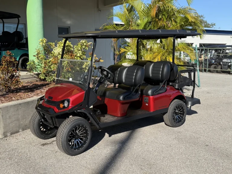 2026 E-Z-GO Express L6 ELiTE Lithium 6 Passenger Golf Cart with Technology Package (Inferno Red) at Oxford Golf Cars
