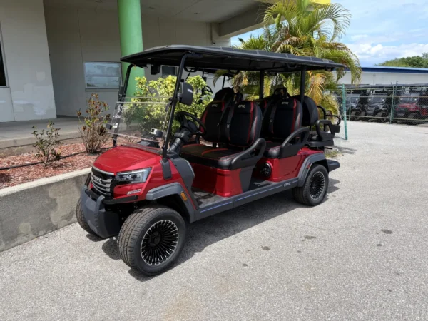 2026 Epic E60FX 6 Passenger Lithium Golf Cart (Red) at Oxford Golf Cars