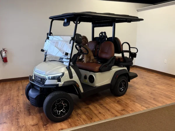 2026 ICON i40X Lifted Lithium 4 Passenger Golf Cart (White with Dark Brown Seats) at Oxford Golf Cars