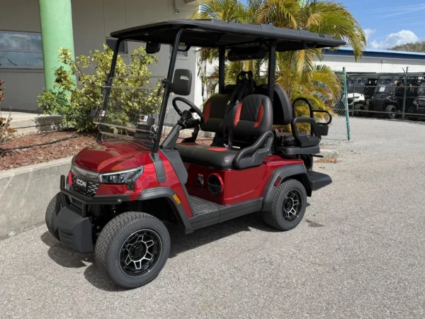 2026 ICON i40X Lifted Lithium 4 Passenger Golf Cart (Red) at Oxford Golf Cars