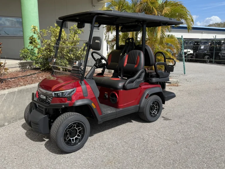 2026 ICON i40X Lifted Lithium 4 Passenger Golf Cart (Red) at Oxford Golf Cars