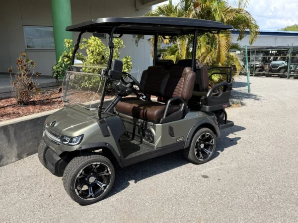 2026 Tara Summit Air 2+2 105AH Lithium 4 Passenger Golf Cart (Aventurine Green / Brown Seats) at Oxford Golf Cars