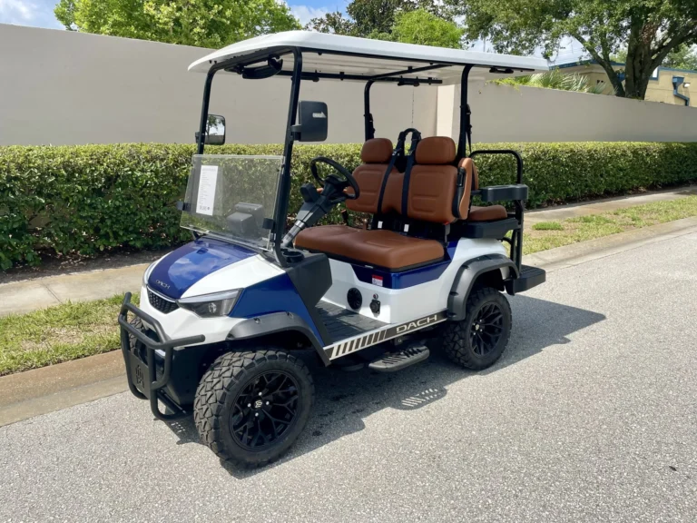 2025 Dach Falcon 2+2 Solar Lithium Golf Cart (White and Blue) at Oxford Golf Cars
