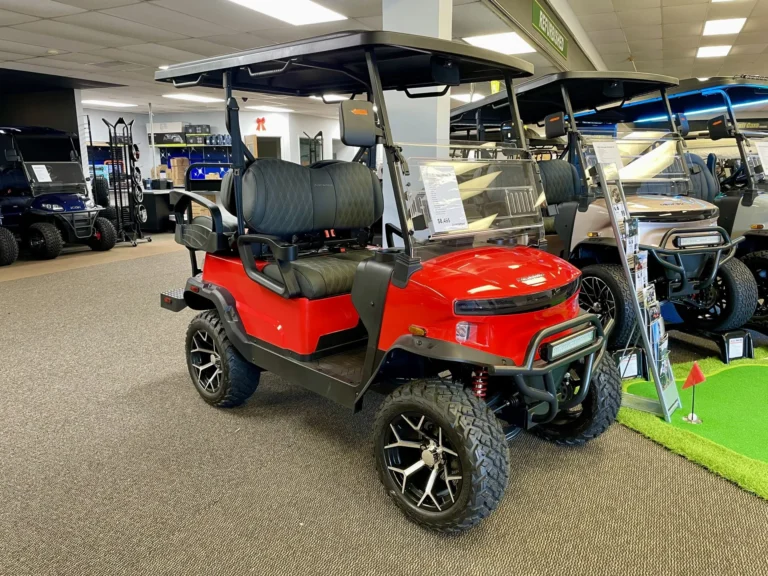 2026 Denago EV Nomad XL Lifted 4 Passenger Lithium Golf Cart (Scarlet Red) at Oxford Golf Cars