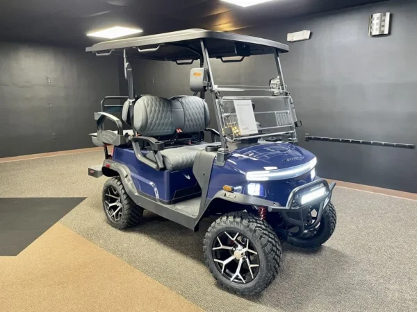 2026 Denago EV Nomad XL Lifted 2+2 Lithium Golf Cart (Blue) at Oxford Golf Cars
