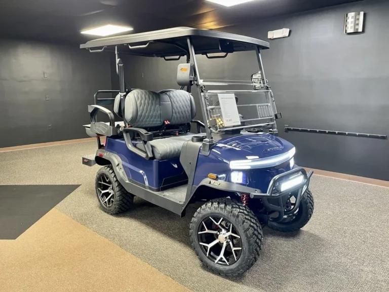 2026 Denago EV Nomad XL Lifted 2+2 Lithium Golf Cart (Blue) at Oxford Golf Cars