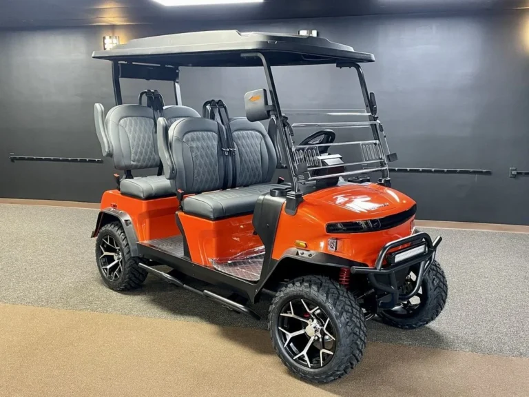 2026 Denago EV Rover XL Lifted 4 Passenger Lithium Golf Cart (Orange) at Oxford Golf Cars