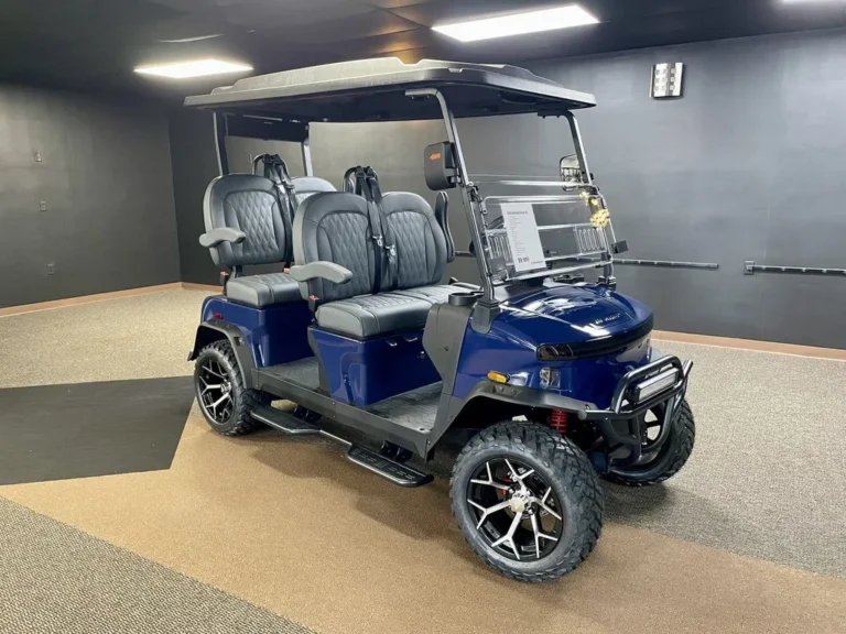 2026 Denago EV Rover XL Lifted 4 Passenger Lithium Golf Cart (Blue) at Oxford Golf Cars